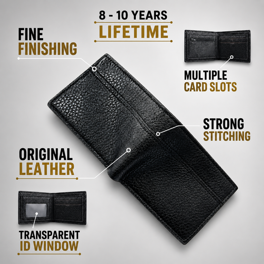 Classic Pebbled Leather Wallet | Multiple Card Slots & Dual Cash Sections