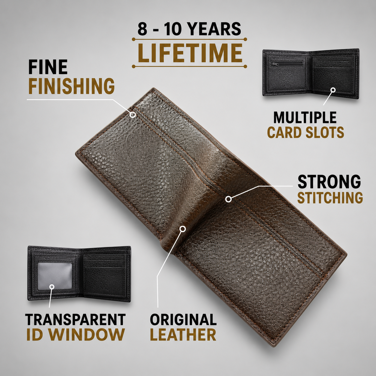 Classic Pebbled Leather Wallet | Multiple Card Slots & Dual Cash Sections