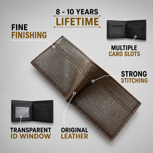 Classic Pebbled Leather Wallet | Multiple Card Slots & Dual Cash Sections