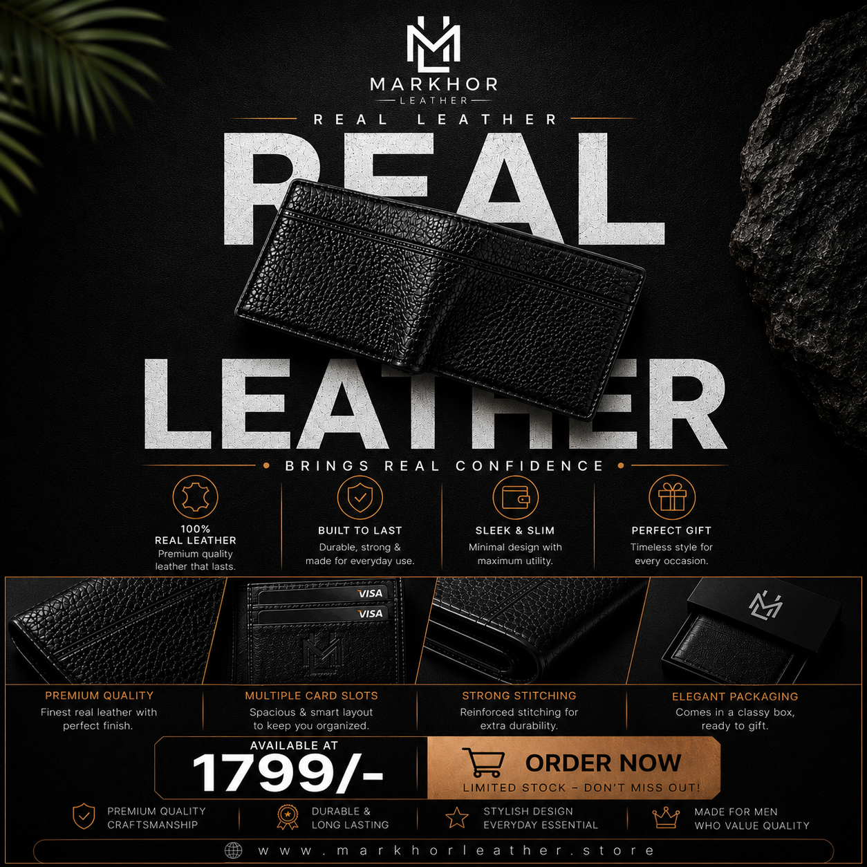 Classic Pebbled Leather Wallet | Multiple Card Slots & Dual Cash Sections