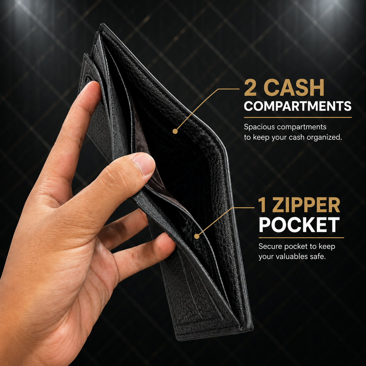 Classic Pebbled Leather Wallet | Multiple Card Slots & Dual Cash Sections
