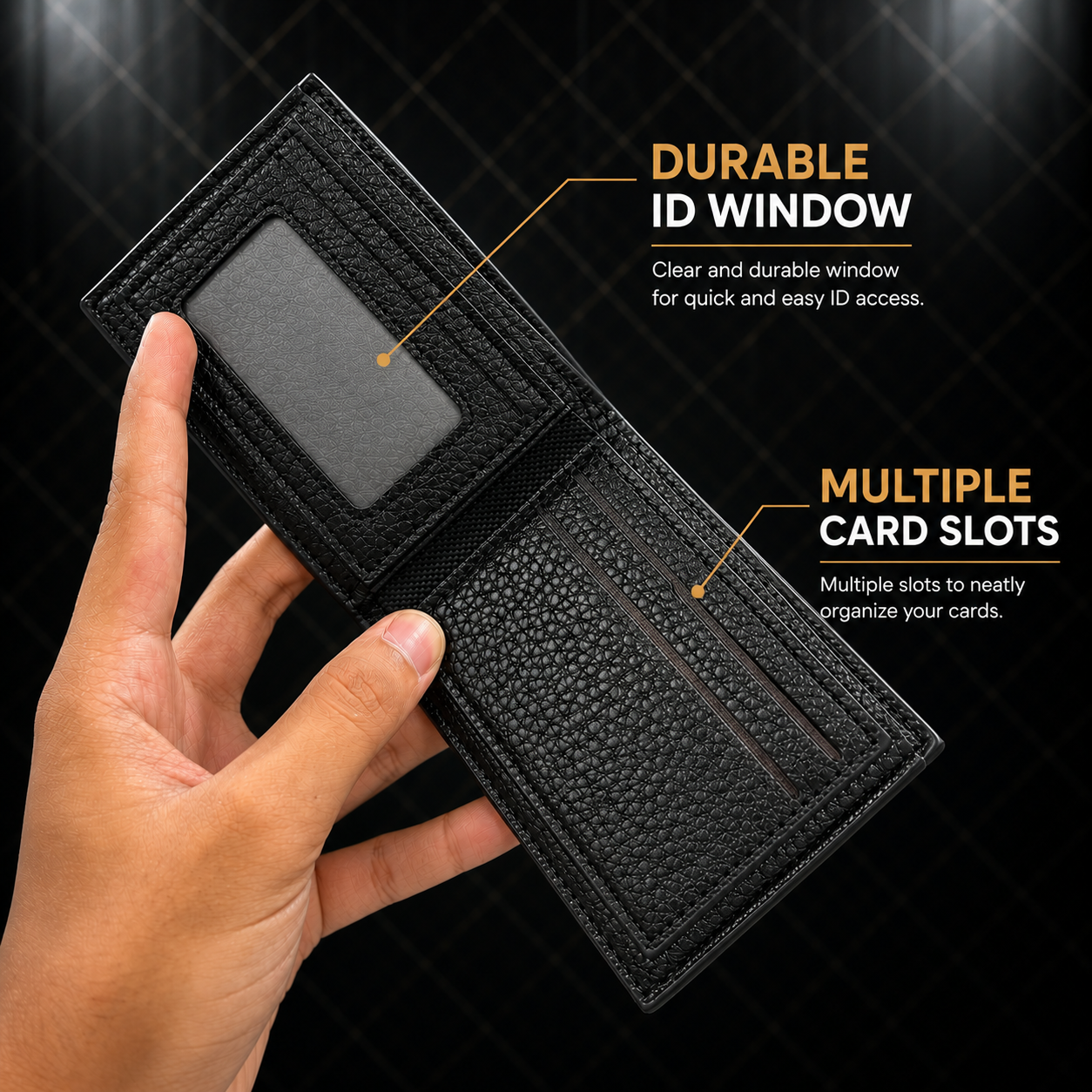 Classic Pebbled Leather Wallet | Multiple Card Slots & Dual Cash Sections