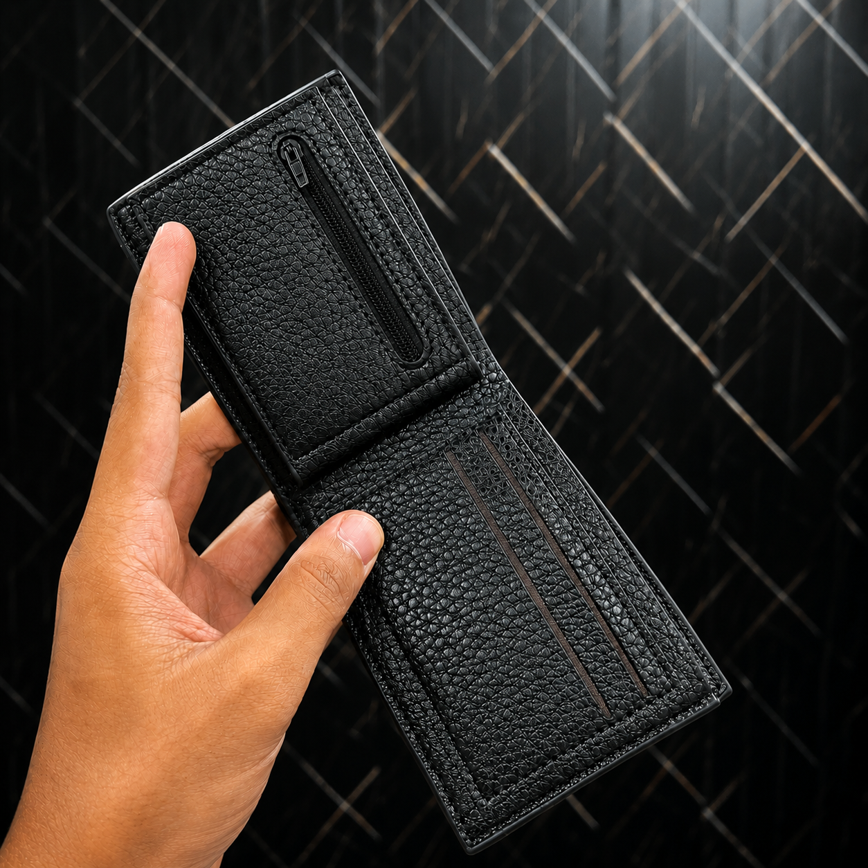 Classic Pebbled Leather Wallet | Multiple Card Slots & Dual Cash Sections